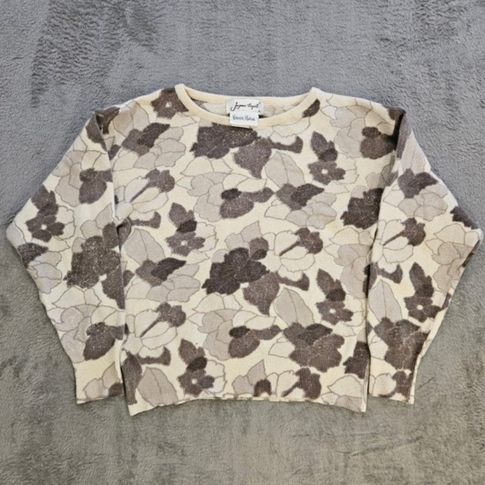 Jaymee Papell Neiman‎ Marcus Vintage Lambswool Angora Floral Sweater Cream M